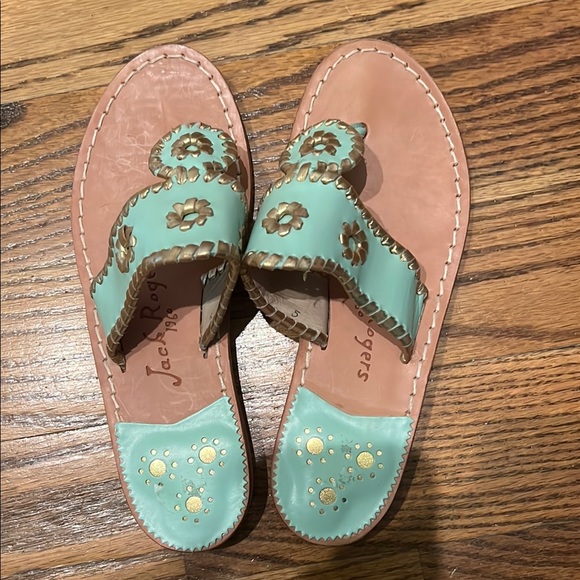 Jack Rogers Girls Jack Flat Sandals - Turquoise and Gold NWT size 5 - Picture 5 of 7